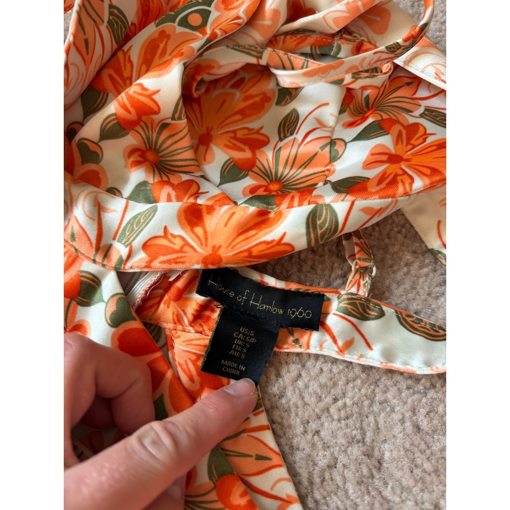 House of Harlow Midi Dress Floral Cutout Satin Slip Sleeveless Orange Size Small - Picture 5 of 10